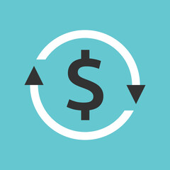 Cash flow, dollar sign, arrows. Business, finance, budget, profit and management concept. Flat design. EPS 8 vector illustration, no transparency, no gradients