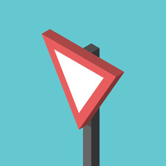 Isometric give way triangular traffic sign. Warning, rules, transportation, safety, waiting and patience concept. Flat design. EPS 8 vector illustration, no transparency, no gradients