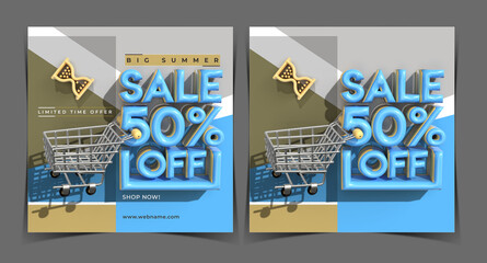 Big Summer Sale 50% Off Digital Marketing Instagram Post Banner Template.