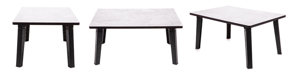 Fototapeta premium Set of foldable grey table isolated on a white background.