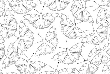 Nature vector seamless pattern with handwritten butterflies