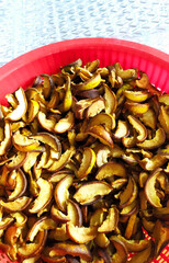 Dried fruits. Drying pears and apples for storage in an electric dryer. Stocks for the winter.