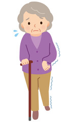 片麻痺　杖をついて歩く高齢者