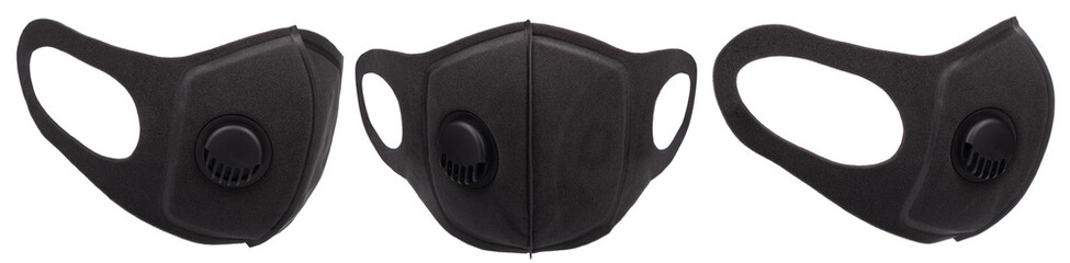 Obraz premium Set of Breathable Black Sponge Foam Face Mask isolated on a white background.