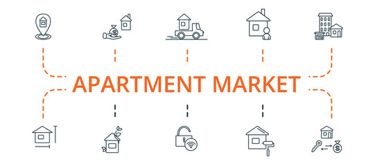 Apartment Market icon set. Contains editable icons theme such as eco house, smart lock, home repair and more.
