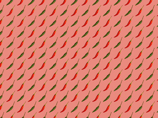 Alternating red and green hot pepper pods on pink background, culinary pattern