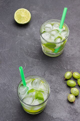 Two glasses of iced lemon drink.