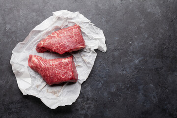 Marbled beef steak. Two fresh raw fillet steaks