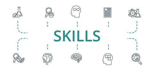 Skills icon set. Contains editable icons theme such as geography, neurobiology, logics and more. - obrazy, fototapety, plakaty