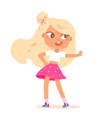 Girl with cute fashion beauty pose, young fashionable model, little blonde child