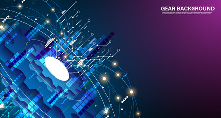 Mechanical technology Gears. Abstract vector 3d modern illustration on blue - dark purple background. Mechanical technology machine engineering symbol. EP.6