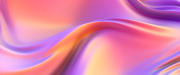 Fototapeta premium Cloth fabric gradient waves abstract background. Iridescent chrome wavy surface. Liquid surface, ripples, reflections. 3d render illustration. 