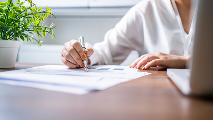 Auditor or internal revenue service staff, Business women checking annual financial statements of...
