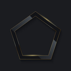 Pentagon shape frames with gold shining light and shadow effects, 3d elegant e badge