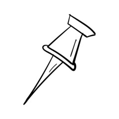 hand drawn pushpin icon in doodle style isolated