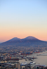 View of the Gulf of Naples and Mount Vesuvius in the distance, Naples, Italy