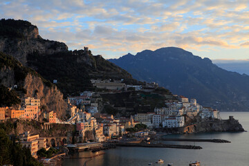Fototapeta na wymiar Sunrise at Amalfi, Salerno province, Italy