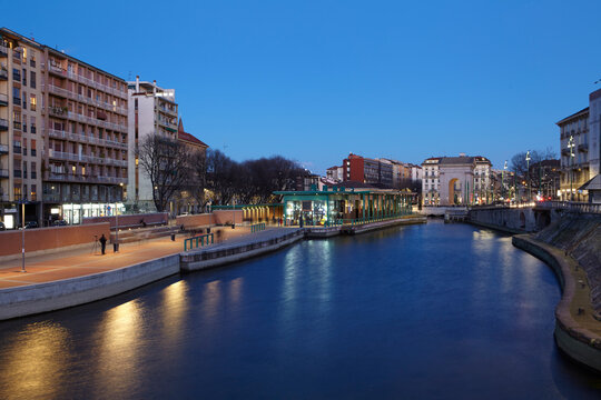 Darsena at dusk, Milan, Italy