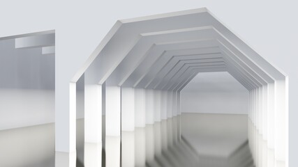 Architecture interior background geometric arched passage 3d render