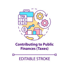 Contributing to public finances concept icon. Paying taxes abstract idea thin line illustration. Corporate social responsibility. Vector isolated outline color drawing. Editable stroke