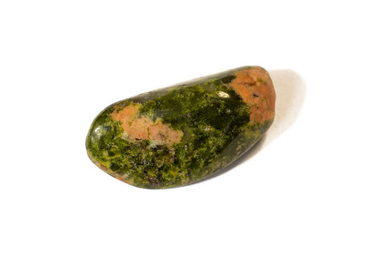 Green and pink natural rock Unakit isolated on white background