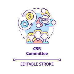 CSR committee concept icon. Board of directors abstract idea thin line illustration. Corporate social responsibility. Finance management. Vector isolated outline color drawing. Editable stroke