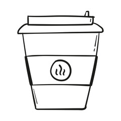 hand drawn coffee cup icon in doodle style isolated