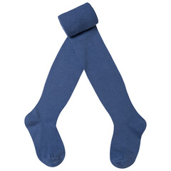 blue baby tights, laid out on a white background, half rolled up