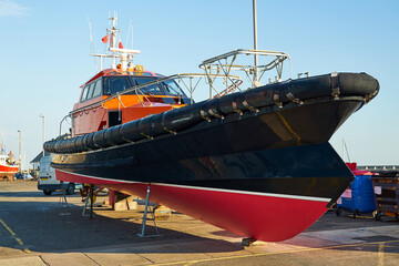 Large pilot boat out of water