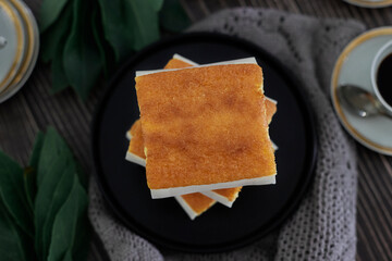 square butter cake. sobao pasiego typical Spanish.