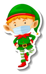 A sticker template with Cute elf wearing mask