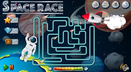 Fototapeta na wymiar Maze game with space theme template
