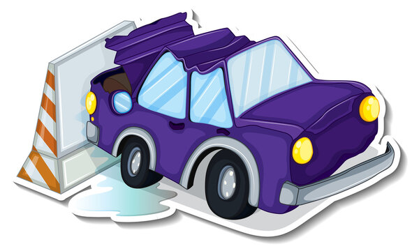 Sticker design with wrecked car isolated