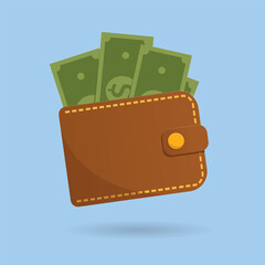 Brown wallet with money eps 10 vector illustration