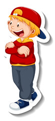 Sticker template with a boy cartoon character isolated