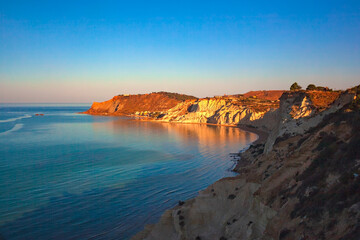 Top view of the coast with the limestone white cliffs at the Scala dei Turchi, Realmonte. Agrigento