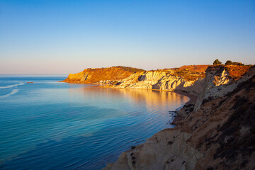 Top view of the coast with the limestone white cliffs at the Scala dei Turchi, Realmonte. Agrigento