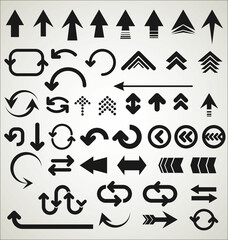 Collection of arrow shapes isolated on gray background