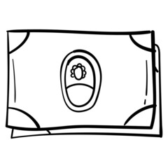 hand drawn paper money icon in doodle style isolated