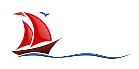 the Symbol of the red sailing vessel in the sea. © designer_an