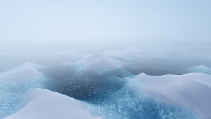 Scenic landscape ocean and glacier 3d render