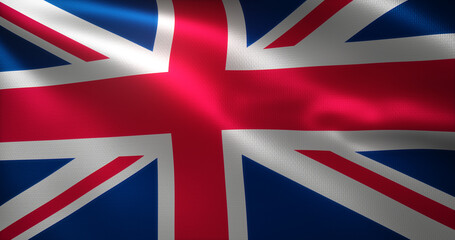 United Kingdom Flag, UK of America flag with waving folds, close up view, 3D rendering