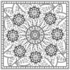 Mehndi flower for henna, mehndi, tattoo, decoration. decorative ornament in ethnic oriental style. doodle ornament. coloring book page.