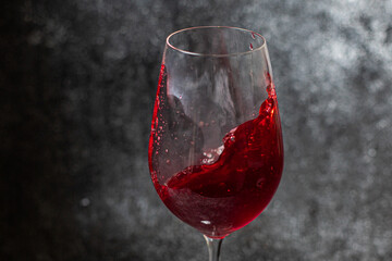 red wine in a transparent glass drink fresh portion ready to eat meal snack on the table copy space food background rustic. top view