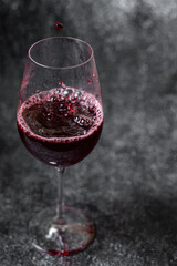 red wine in a transparent glass drink fresh portion ready to eat meal snack on the table copy space food background rustic. top view