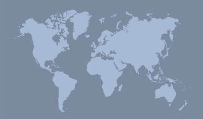 Fototapeta na wymiar Gray map world. Minimalistic map world. Worldmap global. Worldwide globe. Silhouette continents on grey background. Silhouette map world with oceans. Flat design for prints. Planet earth. Vector