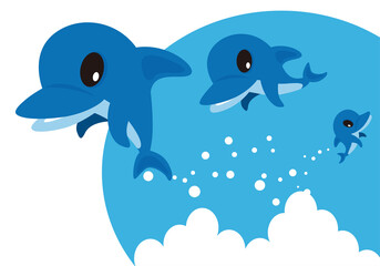 海と飛び跳ねるイルカ