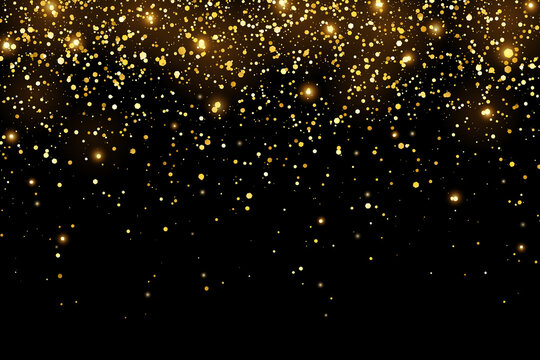 Gold glitter particles on black background. Vector