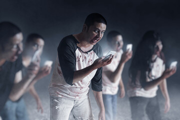 Group of zombie using smartphone
