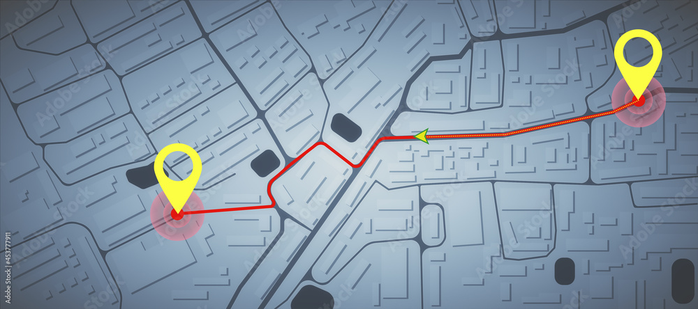Poster Creative map wallpaper with location marks. GPS, innovation and navigation concept. 3D Rendering.